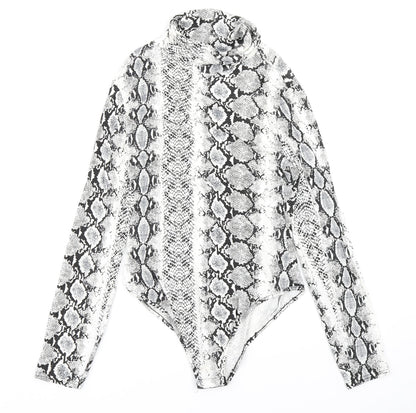 PRETTYLITTLETHING Womens White Animal Print  Bodysuit One-Piece Size 12