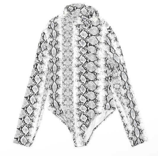 PRETTYLITTLETHING Womens White Animal Print  Bodysuit One-Piece Size 12