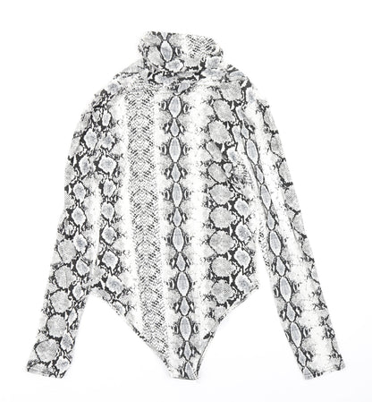 PRETTYLITTLETHING Womens White Animal Print  Bodysuit One-Piece Size 12