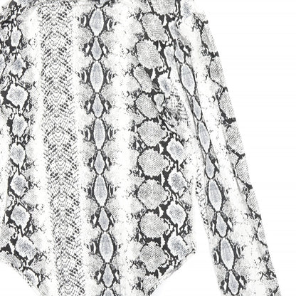 PRETTYLITTLETHING Womens White Animal Print  Bodysuit One-Piece Size 12