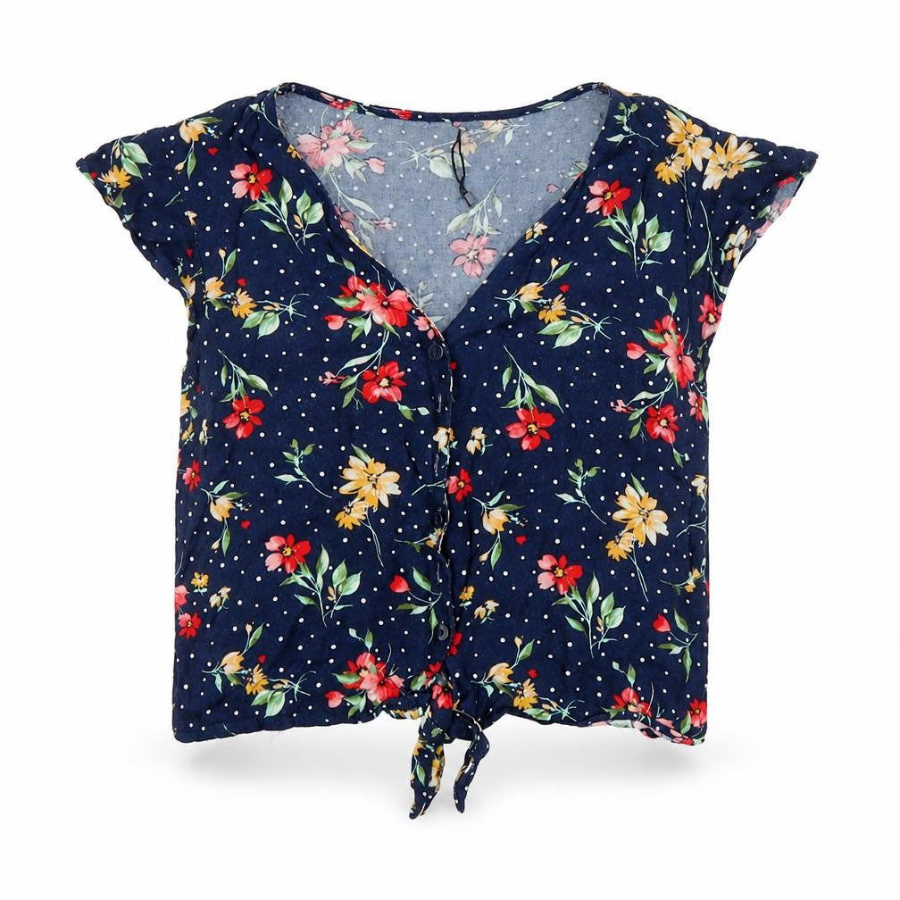 Womens UK Size S Bershka Blue Cropped T-Shirt