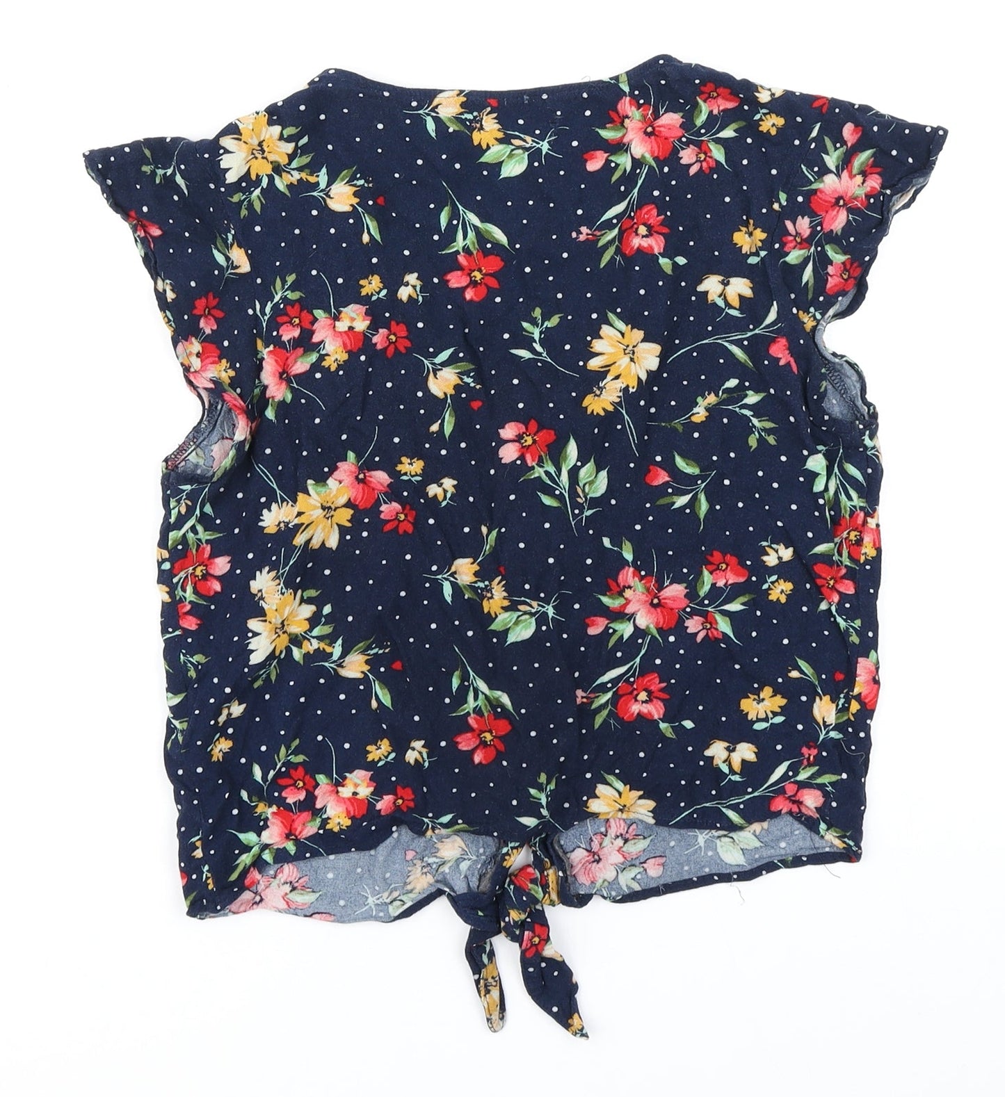 Bershka Womens Blue Floral  Cropped T-Shirt Size S