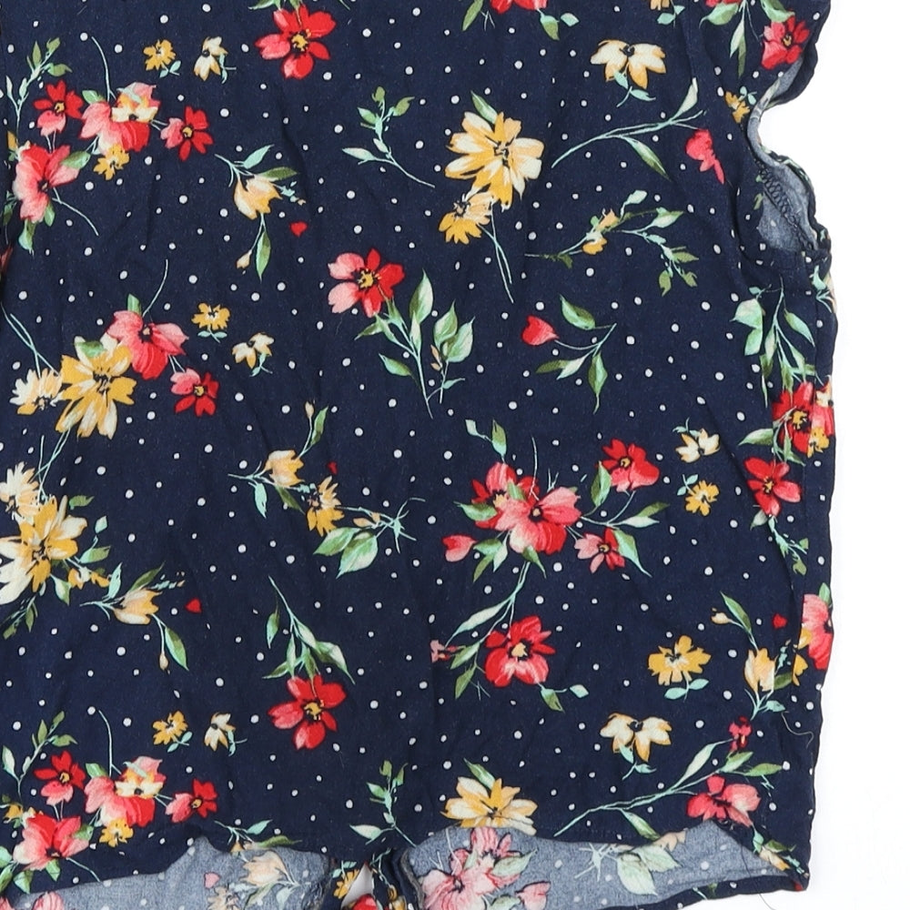 Bershka Womens Blue Floral  Cropped T-Shirt Size S