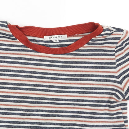 Glamorous Womens Multicoloured Striped   T-Shirt Size 10