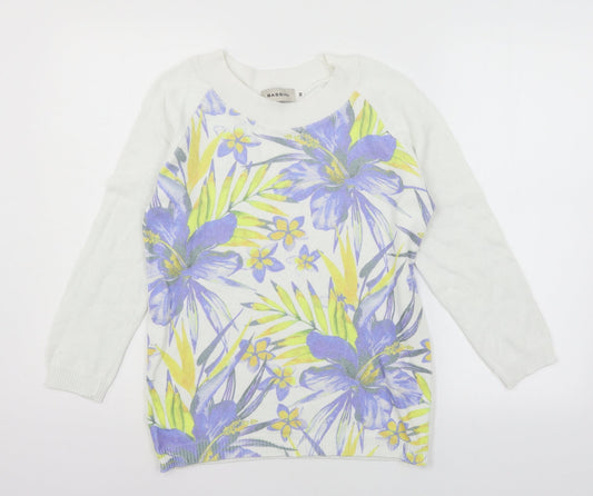 BASSINI Womens White Floral Knit Pullover Jumper Size M