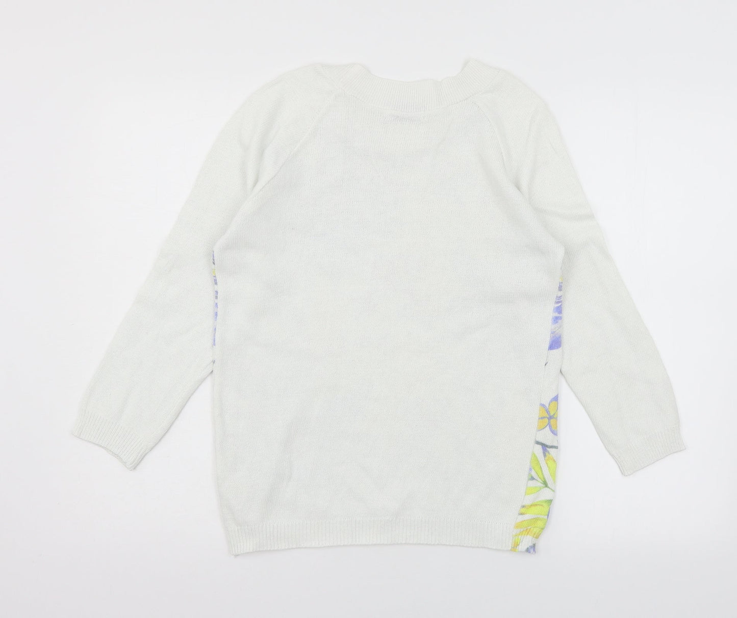 BASSINI Womens White Floral Knit Pullover Jumper Size M