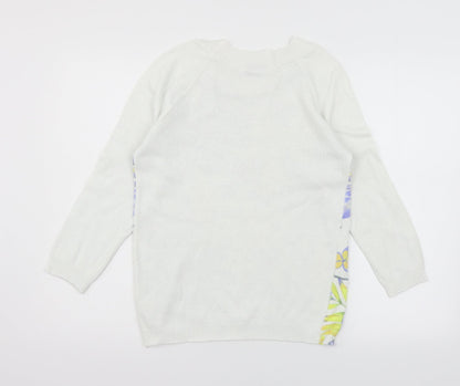 BASSINI Womens White Floral Knit Pullover Jumper Size M