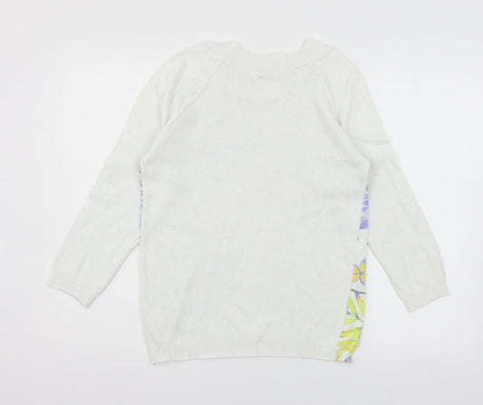 BASSINI Womens White Floral Knit Pullover Jumper Size M