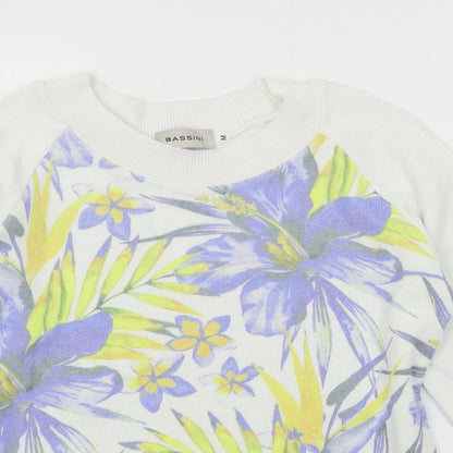 BASSINI Womens White Floral Knit Pullover Jumper Size M