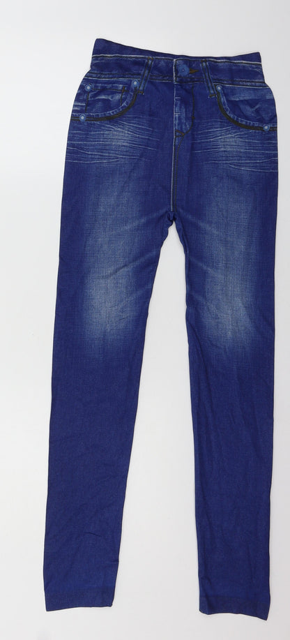 lwuparty Womens Blue Geometric  Capri Leggings Size 26 in L26 in - Jegging look