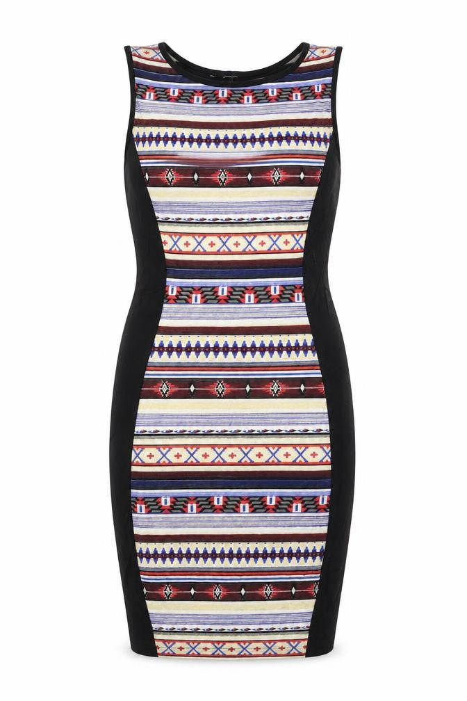 Parisian Signature Womens Multicoloured Geometric Jersey Bodycon  Size S