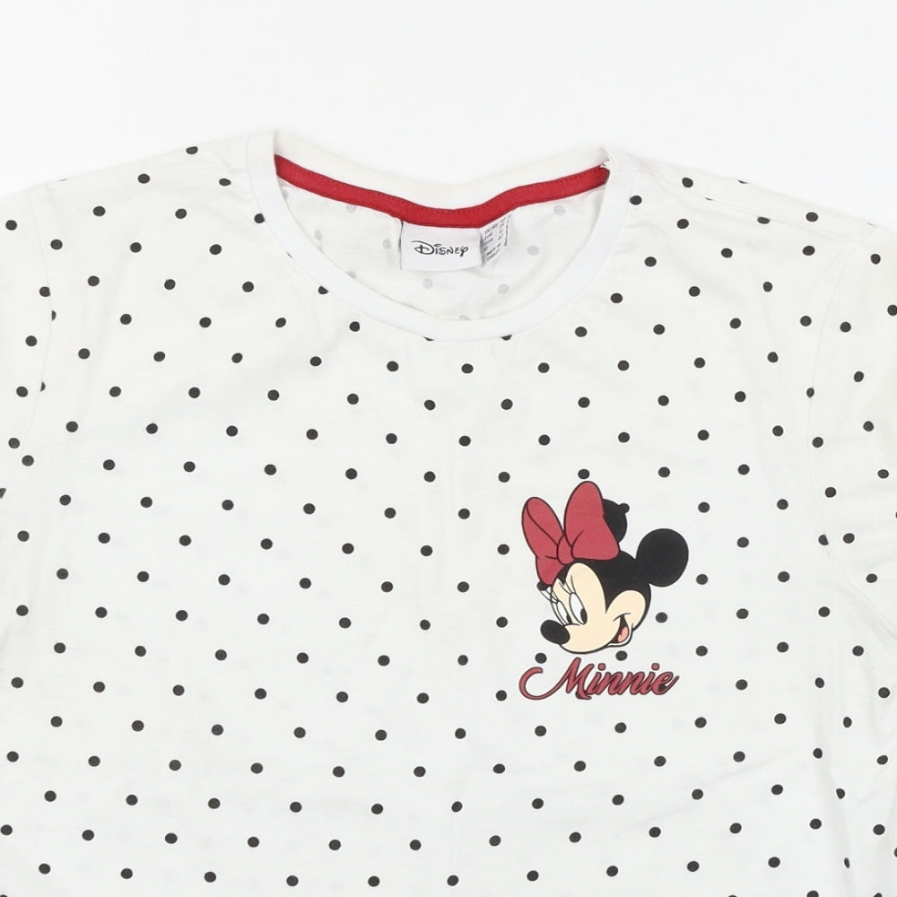 Disney Womens White Polka Dot Jersey Top Pyjama Top Size 10  - Minnie Mouse