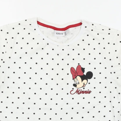 Disney Womens White Polka Dot Jersey Top Pyjama Top Size 10  - Minnie Mouse