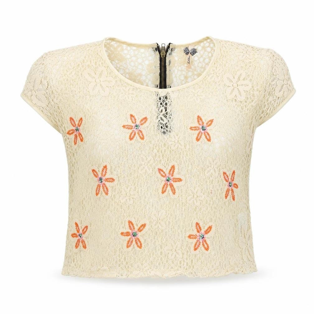 Womens UK Size M ribbon Beige Basic T-Shirt