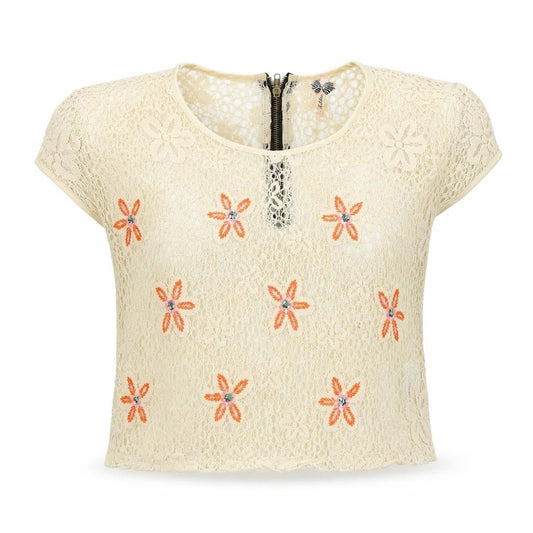 Womens UK Size M ribbon Beige Basic T-Shirt