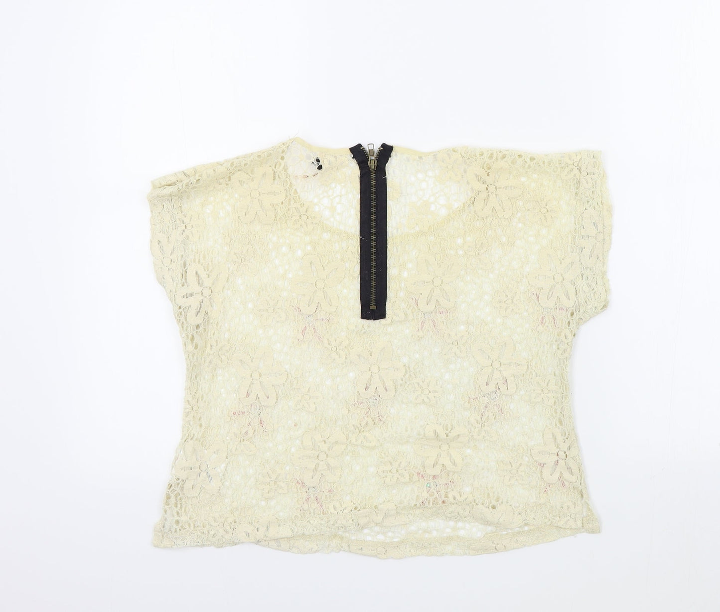 Womens UK Size M ribbon Beige Basic T-Shirt