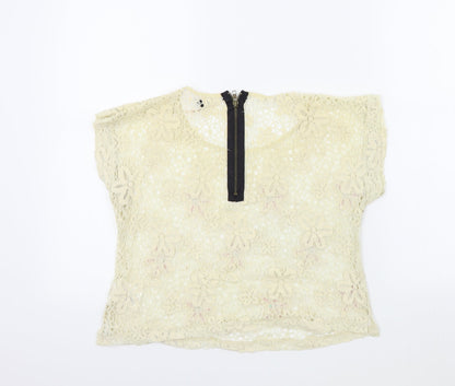 Womens UK Size M ribbon Beige Basic T-Shirt