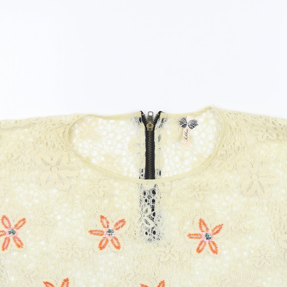 Womens UK Size M ribbon Beige Basic T-Shirt