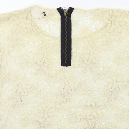 Womens UK Size M ribbon Beige Basic T-Shirt