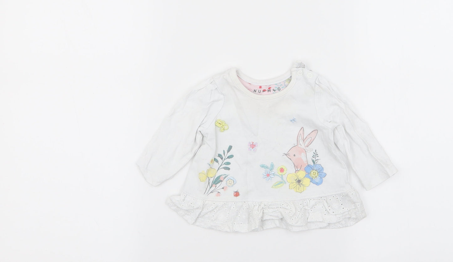 Nutmeg Girls White Floral  Basic T-Shirt Size 0-3 Months