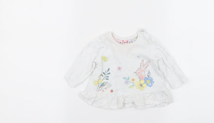 Nutmeg Girls White Floral  Basic T-Shirt Size 0-3 Months