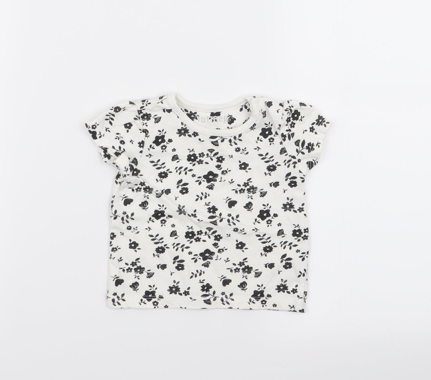 nut,eg Girls White Floral  Basic T-Shirt Size 3-6 Months