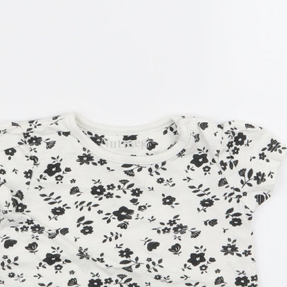 nut,eg Girls White Floral  Basic T-Shirt Size 3-6 Months