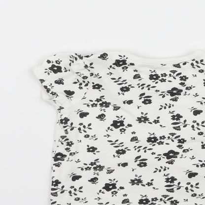 nut,eg Girls White Floral  Basic T-Shirt Size 3-6 Months