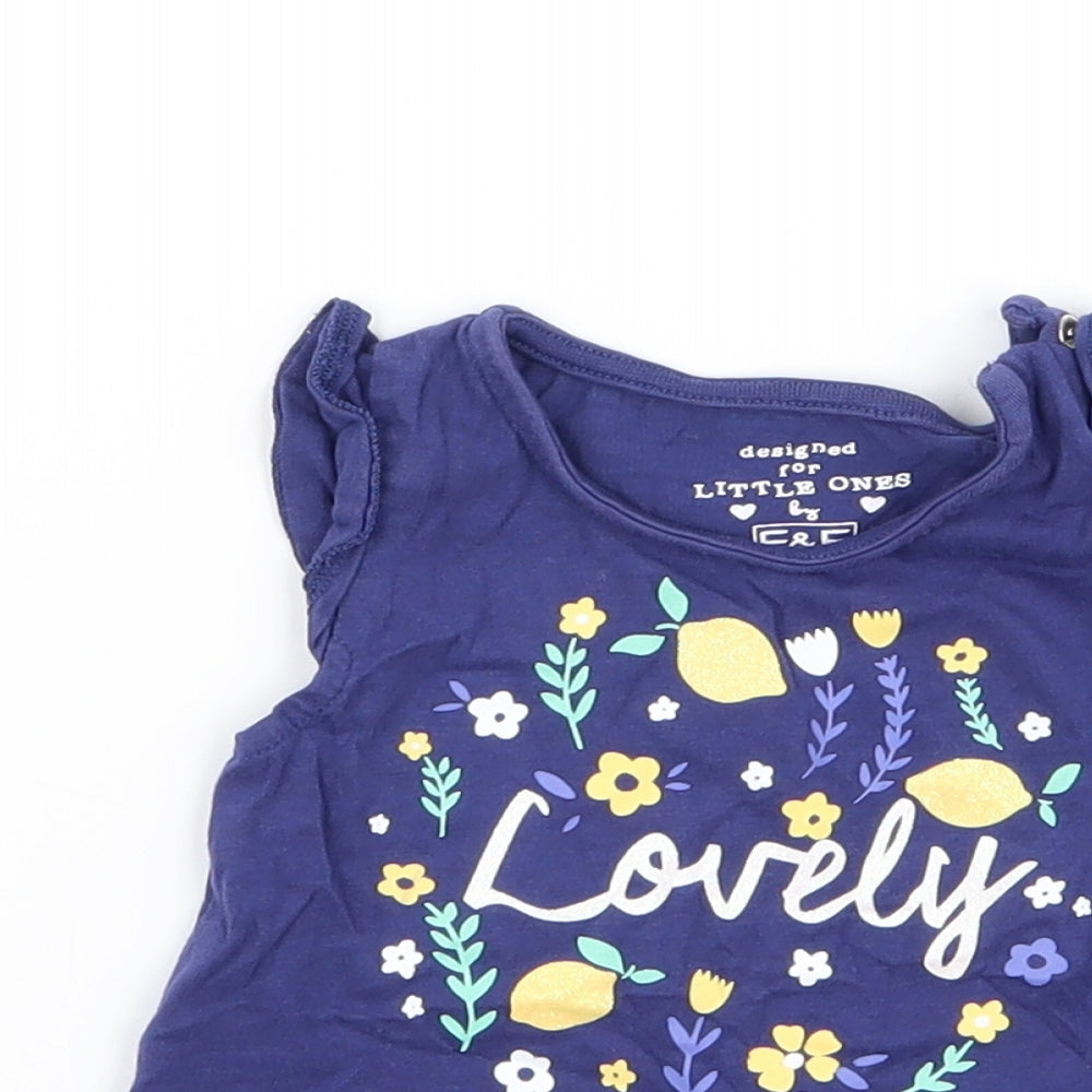 F&F Girls Blue Floral  Basic Tank Size 0-3 Months
