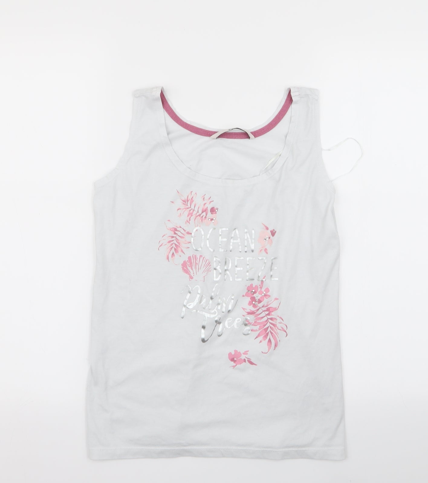 TU Womens White Floral  Basic Tank Size 8