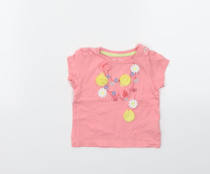 M Girls Pink Floral  Basic T-Shirt Size 3-6 Months