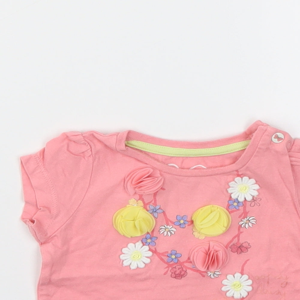 M Girls Pink Floral  Basic T-Shirt Size 3-6 Months