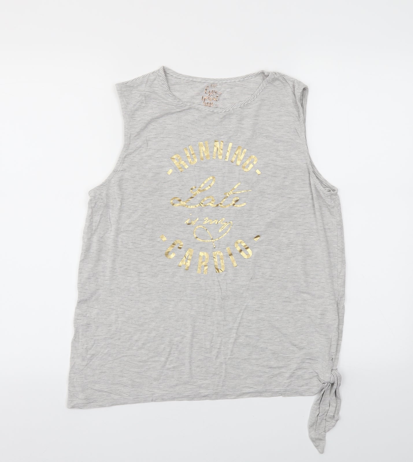 F&F Womens Grey Striped  Basic T-Shirt Size M