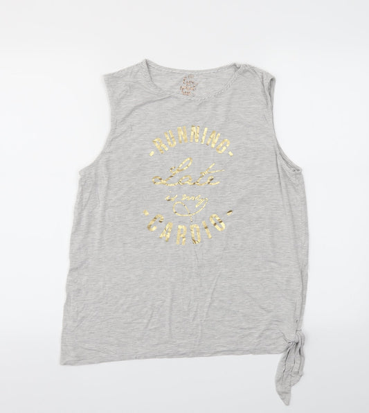 F&F Womens Grey Striped  Basic T-Shirt Size M