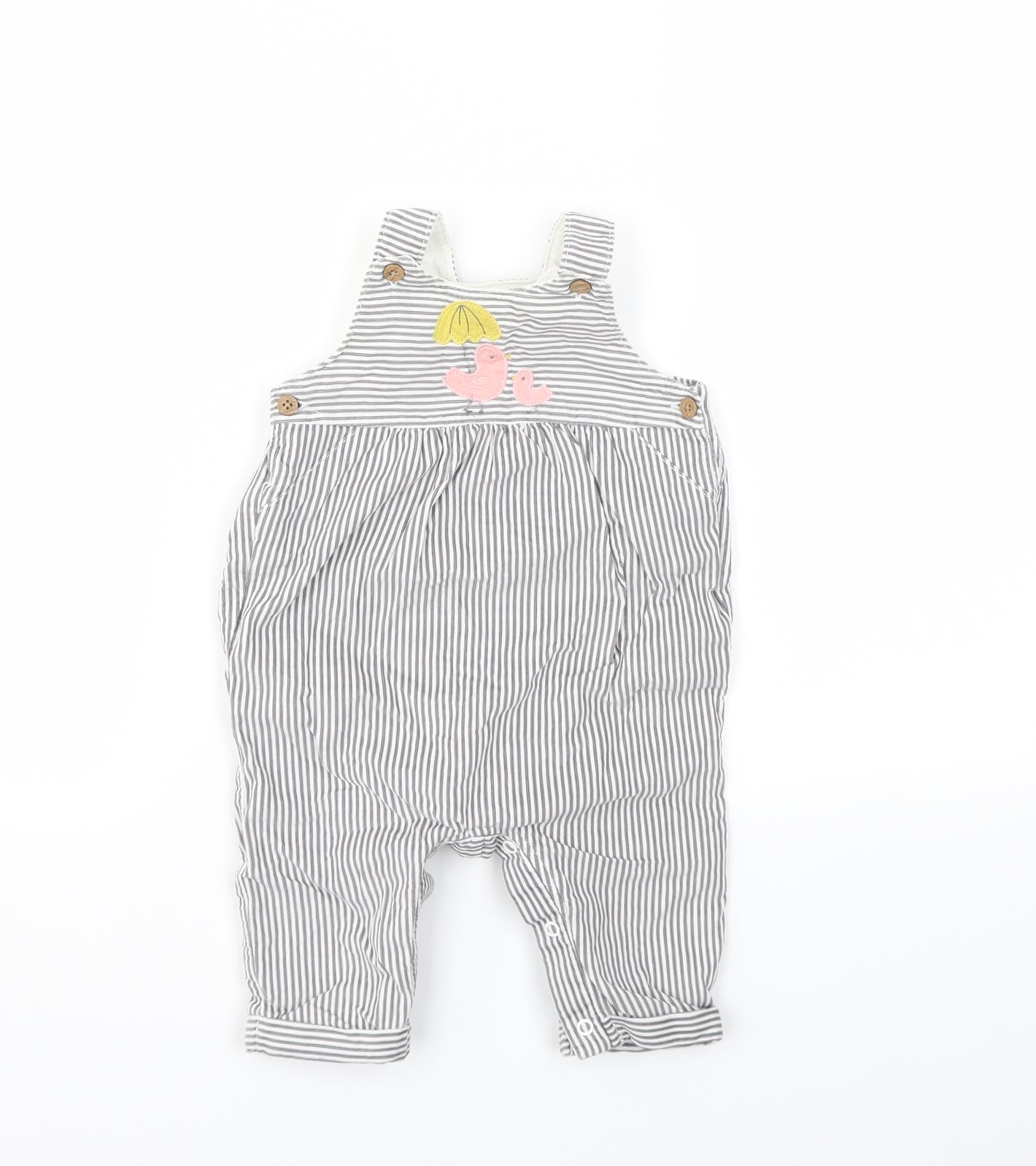 m&s Girls Grey Striped  Babygrow One-Piece Size 3-6 Months
