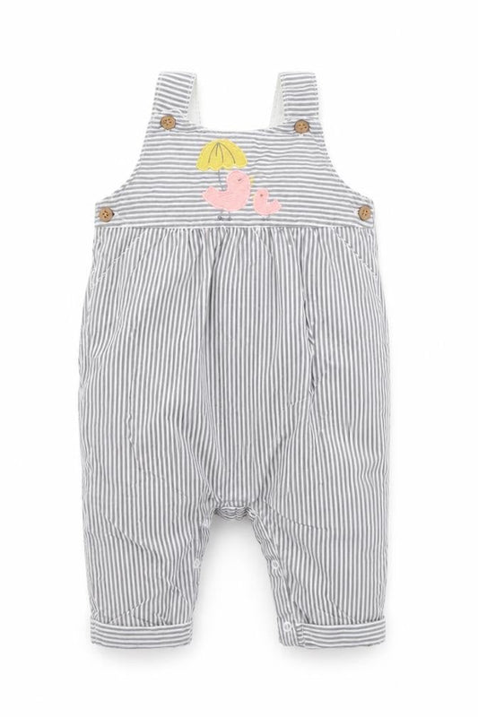 Front view of Marks & Spencer girls’ grey striped babygrow one-piece, size 3-6, months