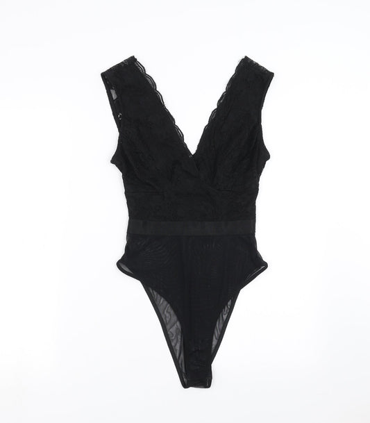 New Look Womens Black Floral  Bodysuit One-Piece Size 6