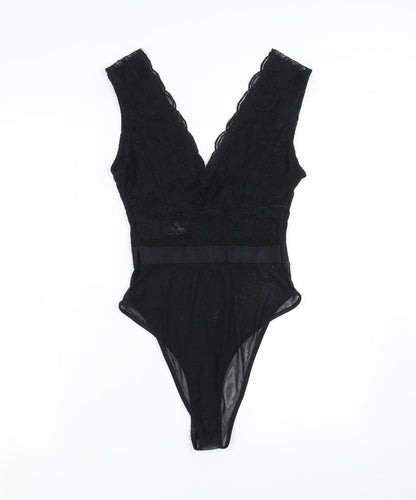 New Look Womens Black Floral  Bodysuit One-Piece Size 6