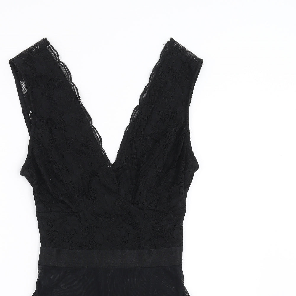 New Look Womens Black Floral  Bodysuit One-Piece Size 6