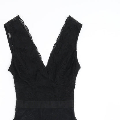 New Look Womens Black Floral  Bodysuit One-Piece Size 6