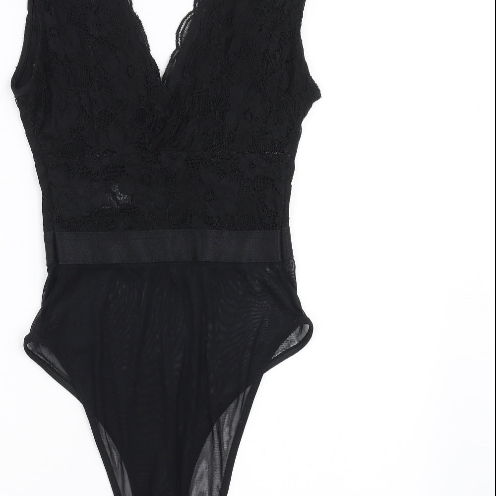 New Look Womens Black Floral  Bodysuit One-Piece Size 6