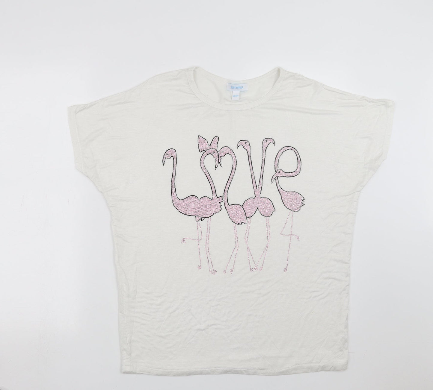 Blue Vanilla Womens White   Basic T-Shirt Size S  - flamingo