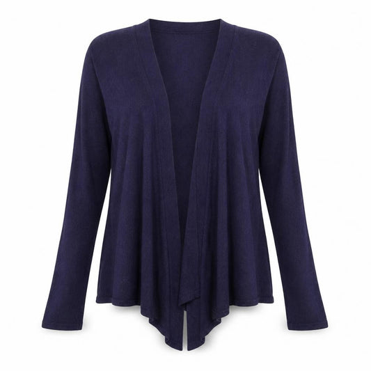 Front view of Papaya women’s blue knit cardigan jumper, size UK 14