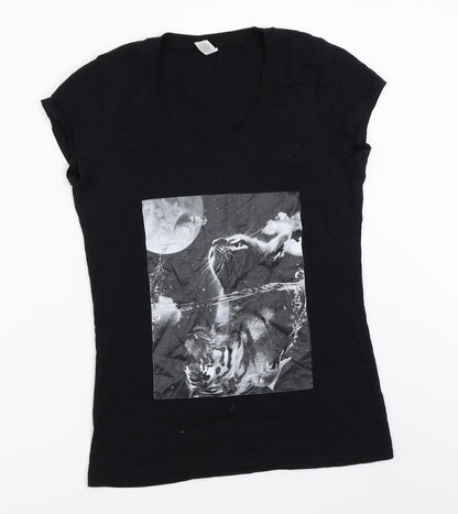 Womens UK Size M Bella + Canvas Black Basic T-Shirt
