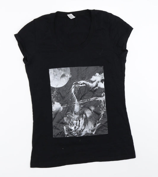 Womens UK Size M Bella + Canvas Black Basic T-Shirt