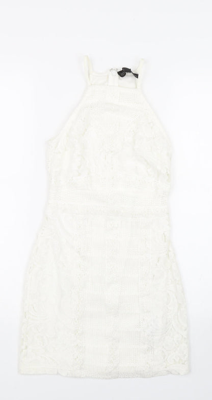 Topsho Womens White Floral Lace Tank Dress  Size 4