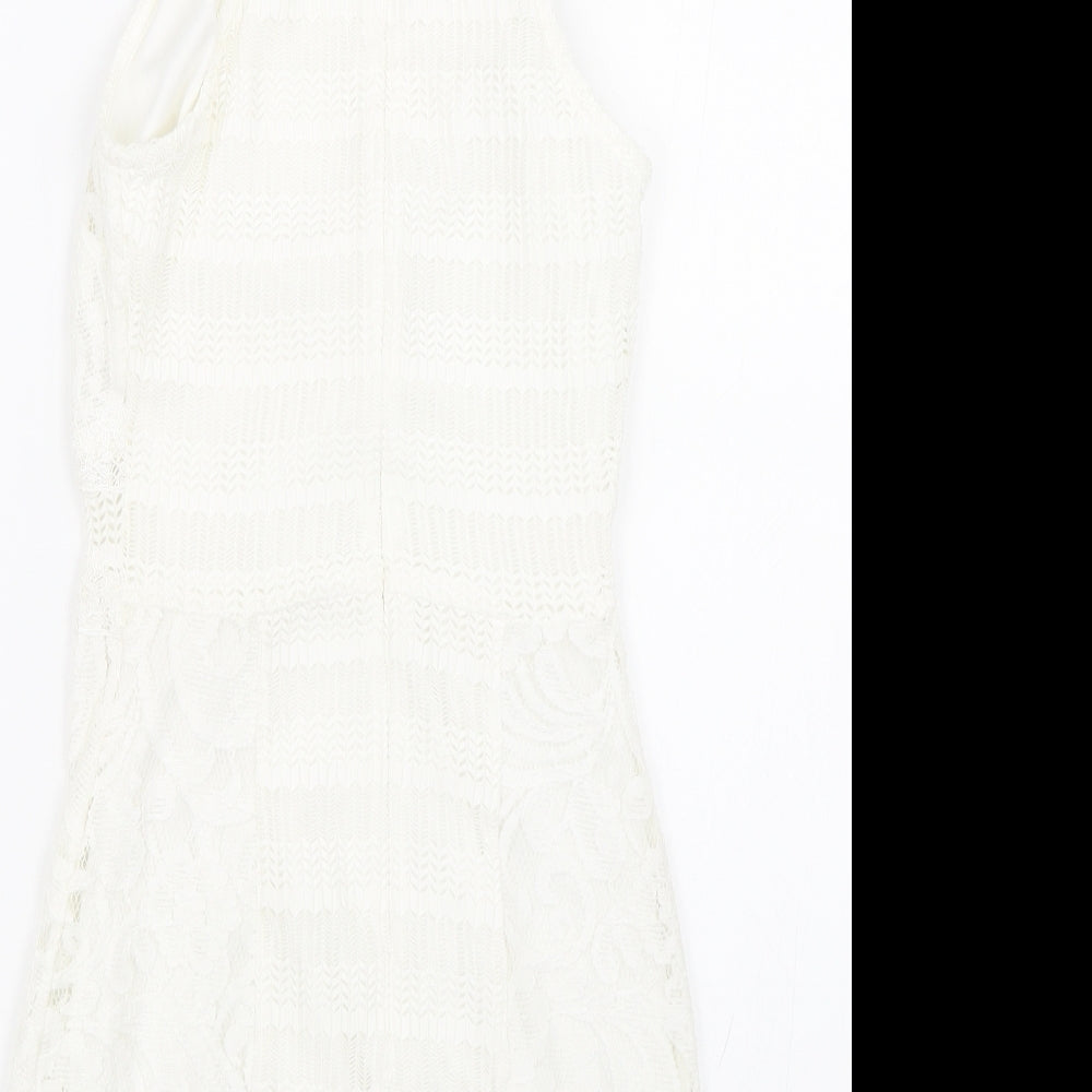Topsho Womens White Floral Lace Tank Dress  Size 4
