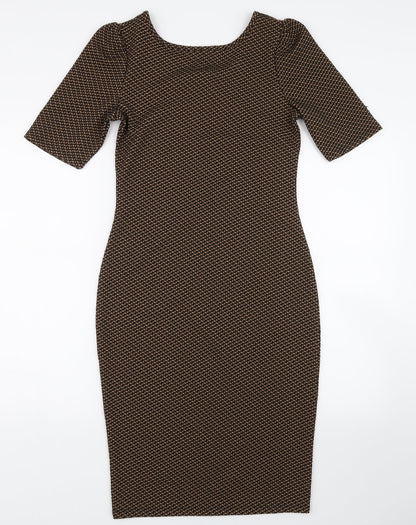 Dorothy Perkins Womens Brown Geometric  Bodycon  Size 8