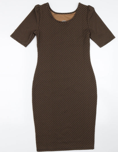Dorothy Perkins Womens Brown Geometric  Bodycon  Size 8