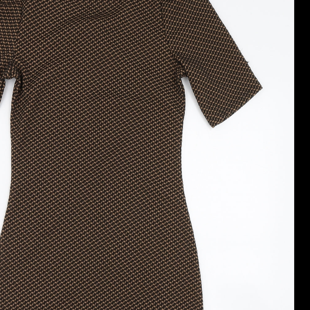 Dorothy Perkins Womens Brown Geometric  Bodycon  Size 8